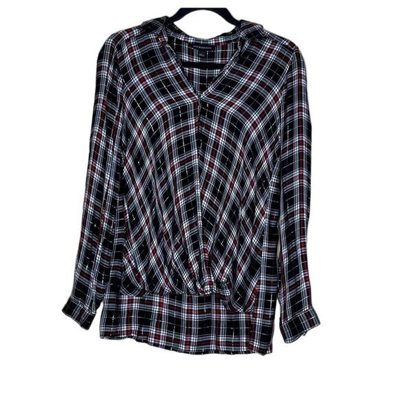 Rock Republic Plaid Top, Grunge, Faux Wrap Shirt, Black, Red - Picture 1 of 7